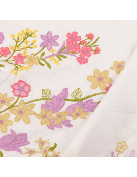 Bomullspoplin Embroidered Flowers