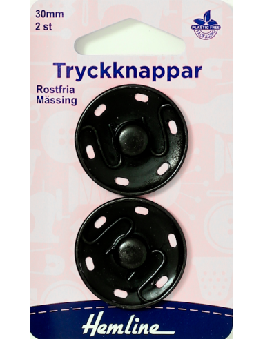 Hemline Tryckknappar Svart 30mm
