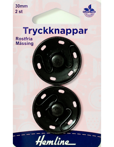 Hemline Tryckknappar Svart 30mm