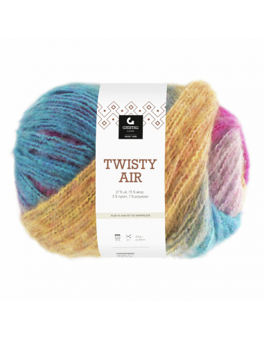 Gjestal Garn Twisty Air Blå/Gul/Rosa Print