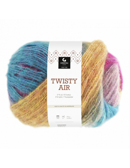 Gjestal Garn Twisty Air Blå/Gul/Rosa Print