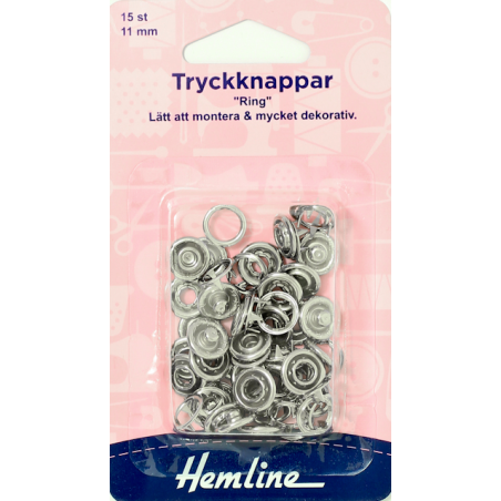 Hemline Nittryckknappar 15-pack 11mm Silver
