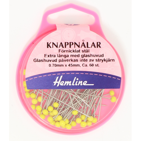 Hemline Knappnålar Extra Långa Med Glashuvud