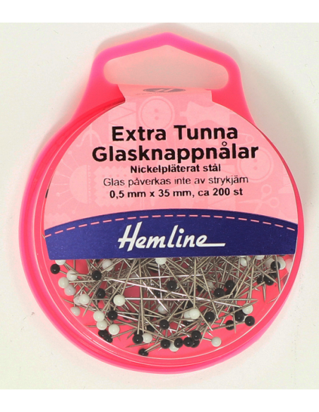 Hemline Tunna Knappnålar Med Glashuvud