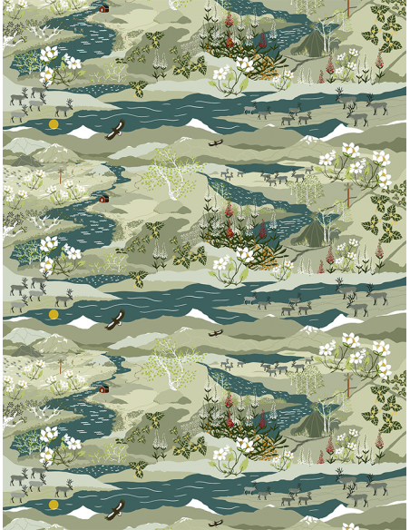 Bomullsjersey Fjällvandring Petrol/Ljusgrön