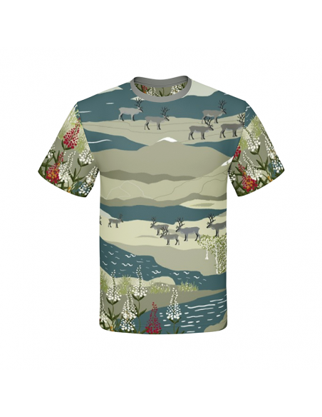 Bomullsjersey Fjällvandring Petrol/Ljusgrön