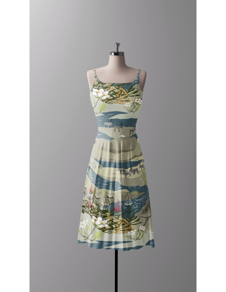 Bomullsjersey Fjällvandring Petrol/Ljusgrön