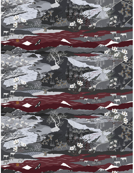 Bomullsjersey Fjällvandring Grå/Vinröd