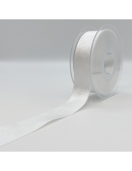 Mönstrat Satinband 25mm Offwhite