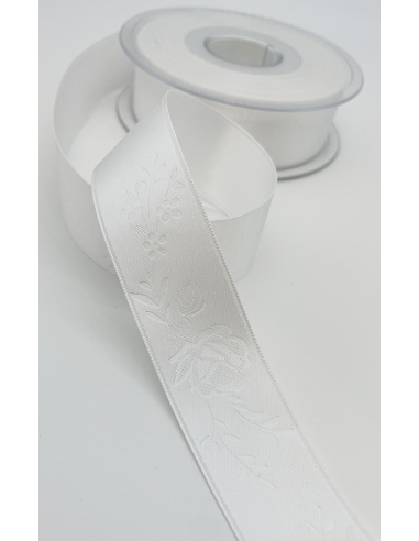 Mönstrat Satinband 25mm Offwhite
