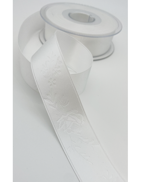 Mönstrat Satinband 25mm Offwhite