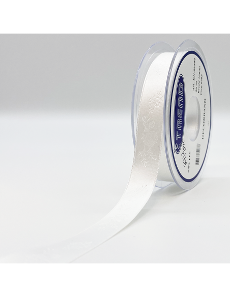 Mönstrat Satinband 16mm Offwhite