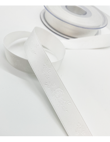 Mönstrat Satinband 16mm Offwhite