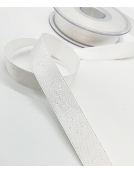 Mönstrat Satinband 16mm Offwhite